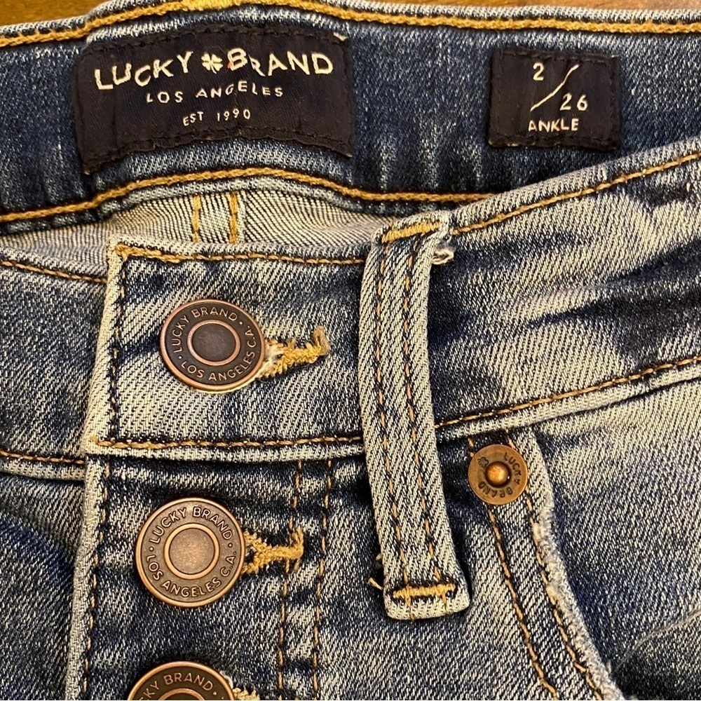 Lucky Brand 2/26 Bridgette High Rise Skinny Ankle Jeans Fray Hem Button Fly - Picture 8 of 14